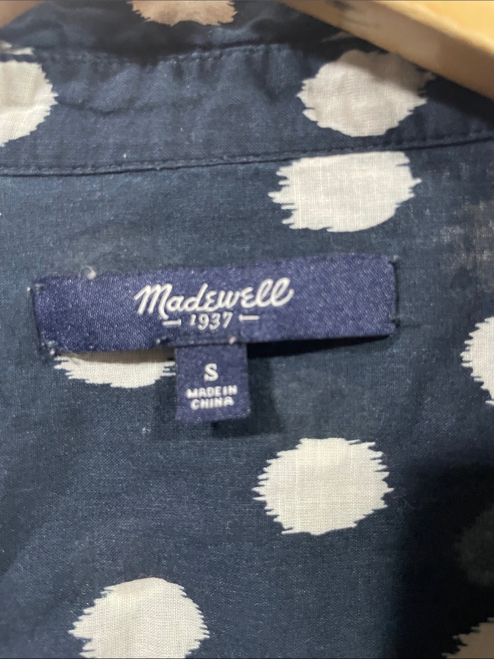 Madewell Navy Button-Down Shirt with White Polka Dot Print - Picture 2 of 4